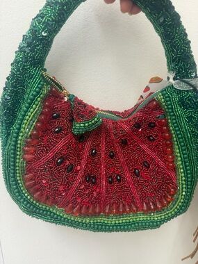 Hand-Beaded Red & Green Watermelon Accent Shoulder Bag